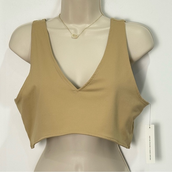 Steele Anthropologie Crop Top V Neck Sleeveless Large Tan Capsule Wardrobe New - Picture 2 of 9